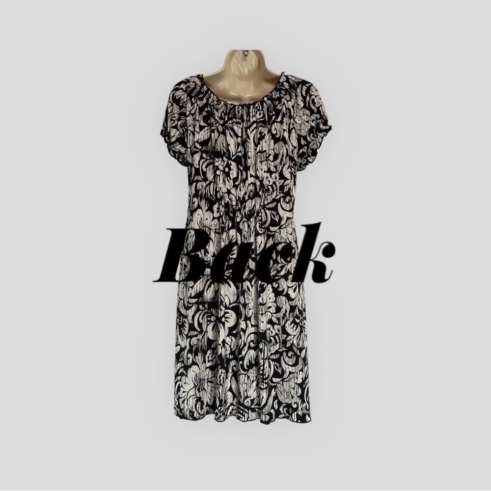 Lucy & Laurel Fit and Flare Stretchy Midi Pull Over Patterned Dress High Waist 8 - Picture 3 of 6